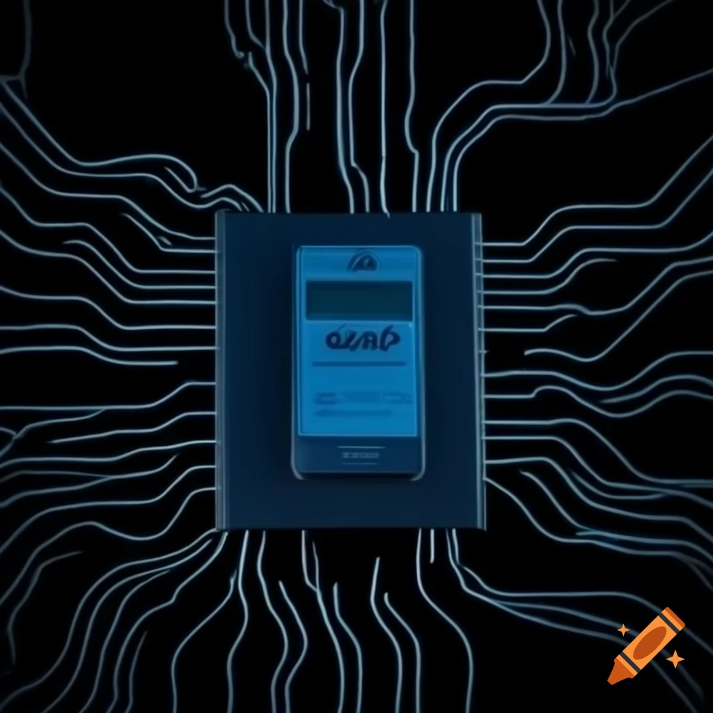 Colorful electronic circuit themed design with letters spelling 'DORIAN' in explosive green and blue on black background
