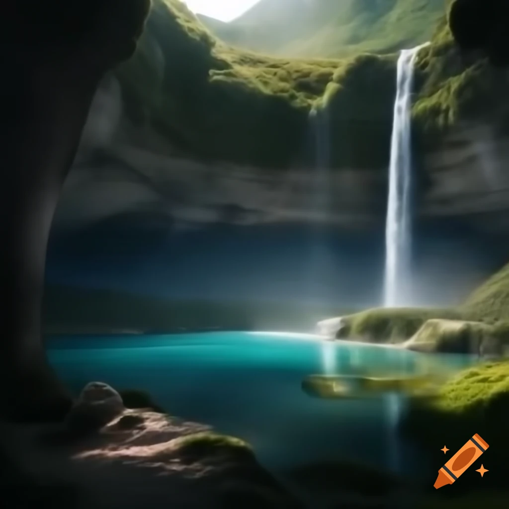 Tranquil waterfall surrounded by serene nature