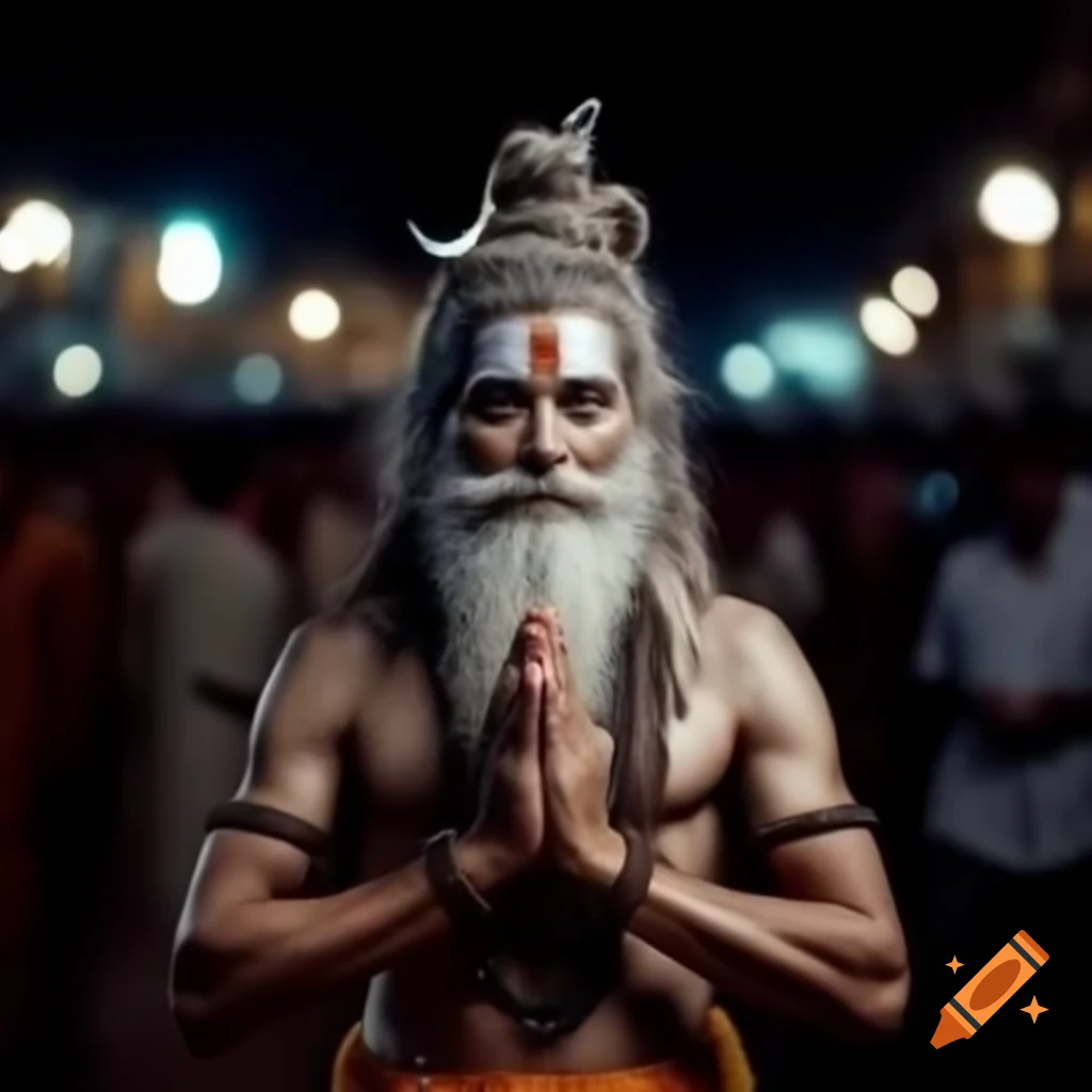 South Indian man praying at Lord Shiva lingam at night