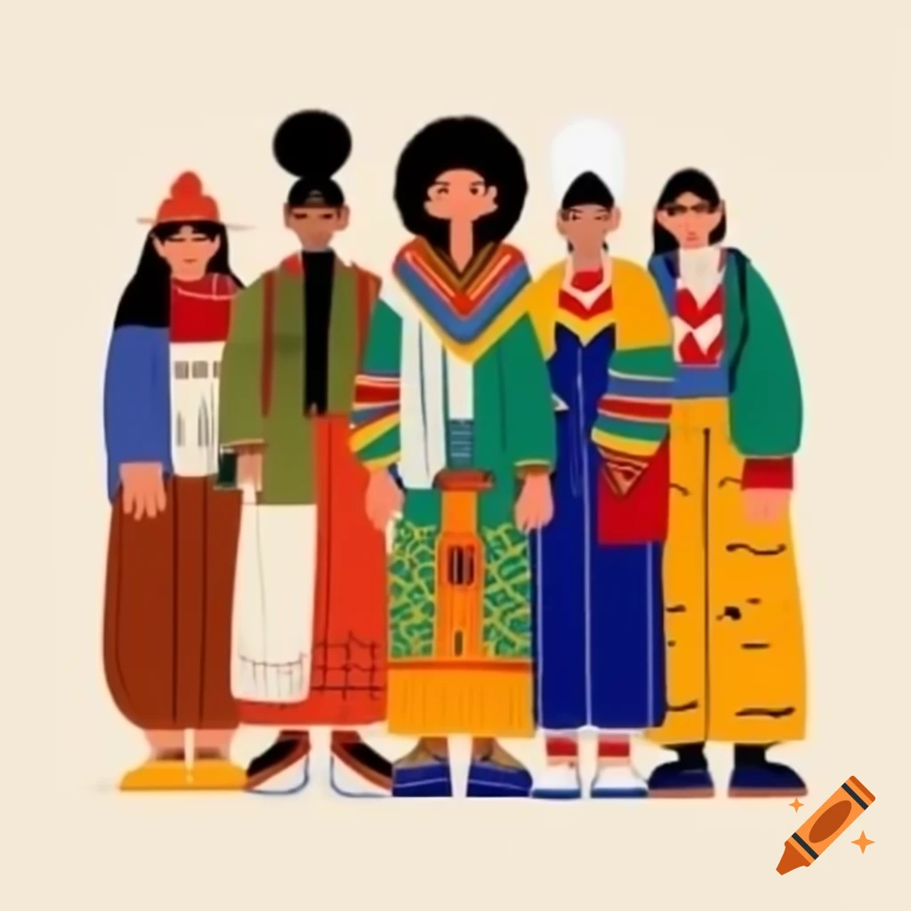 Cartoon-style multicultural group on white background, inspired by the Jetsons
