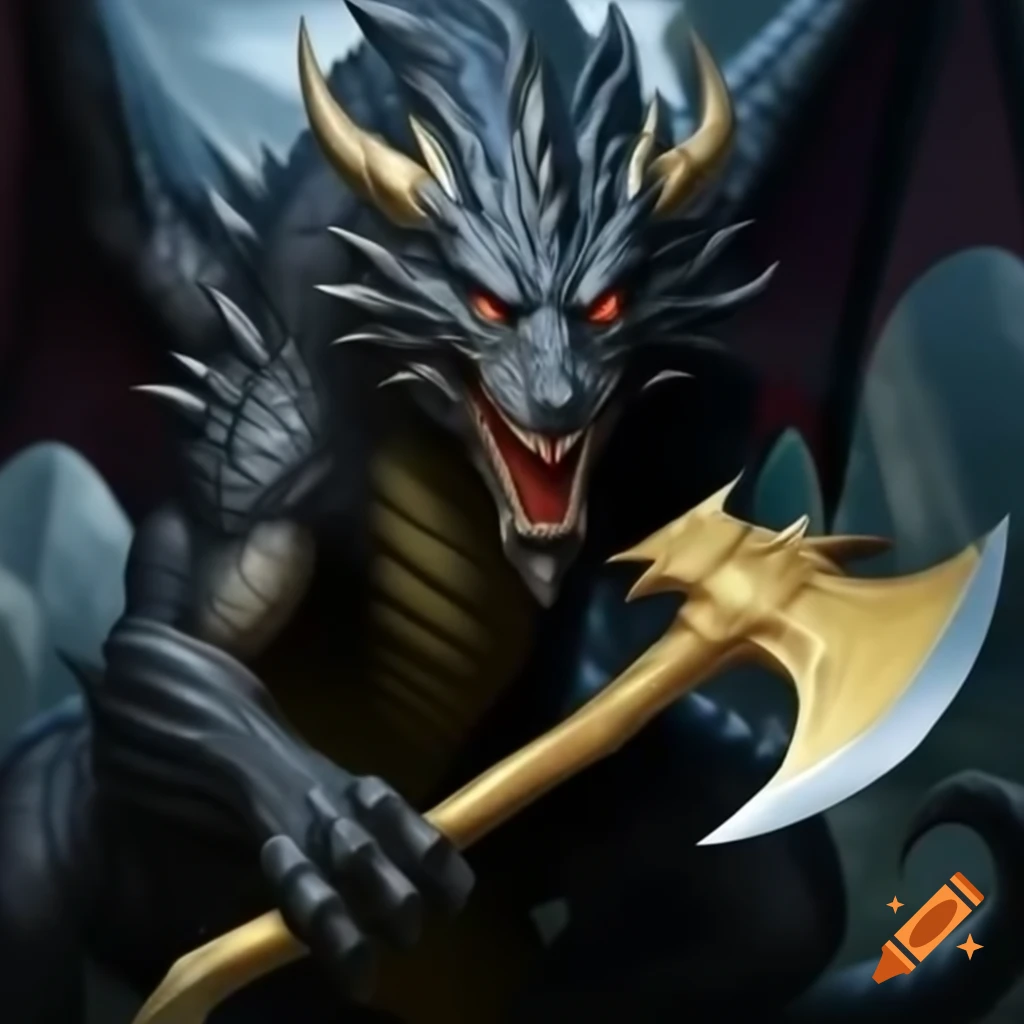 Black dragon wielding golden axe