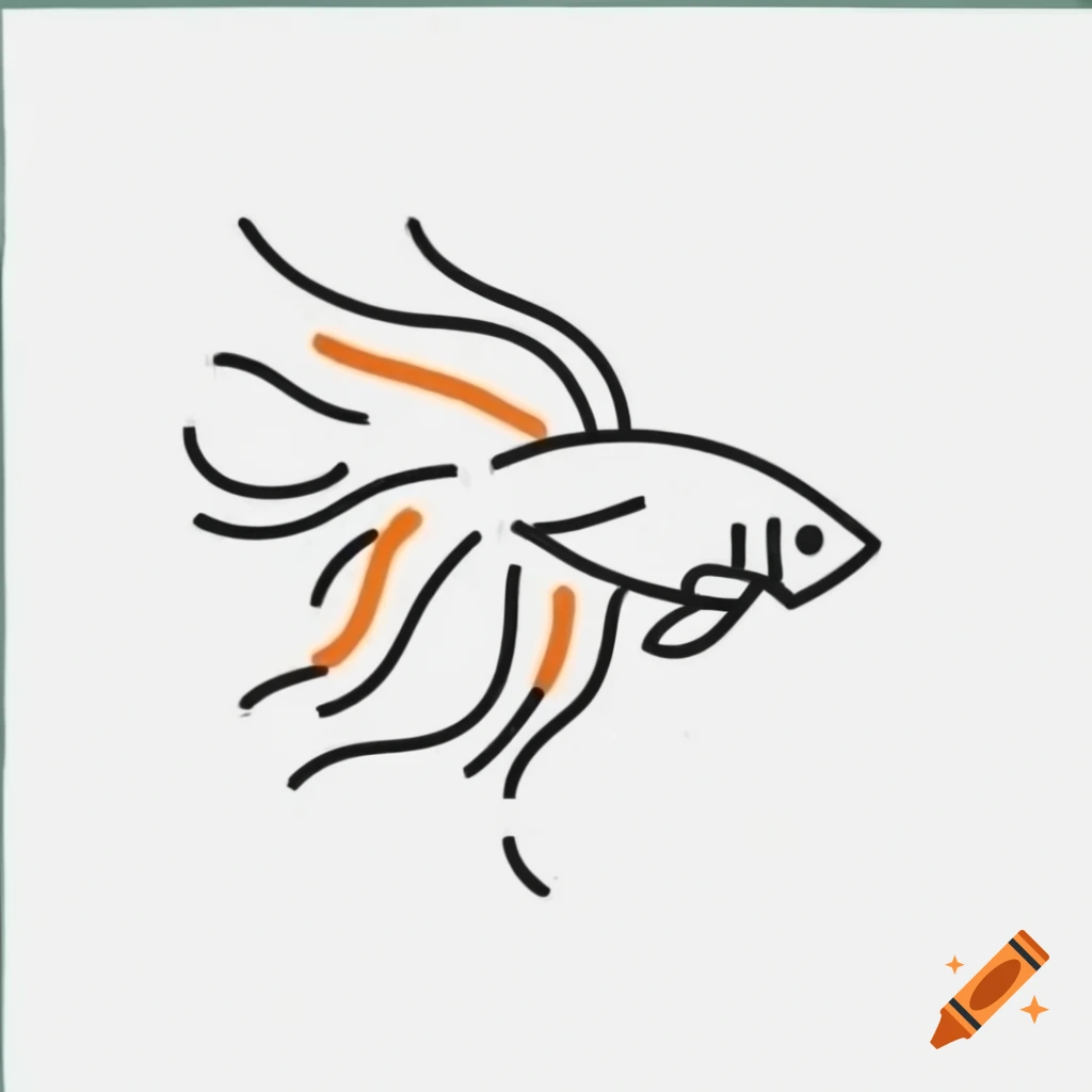 Minimalist black line drawing of betta fighting fish in orange and green
