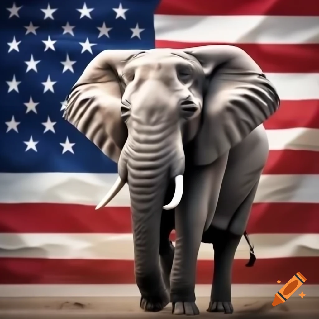 Elephant symbolizing Republicans with United States flag background