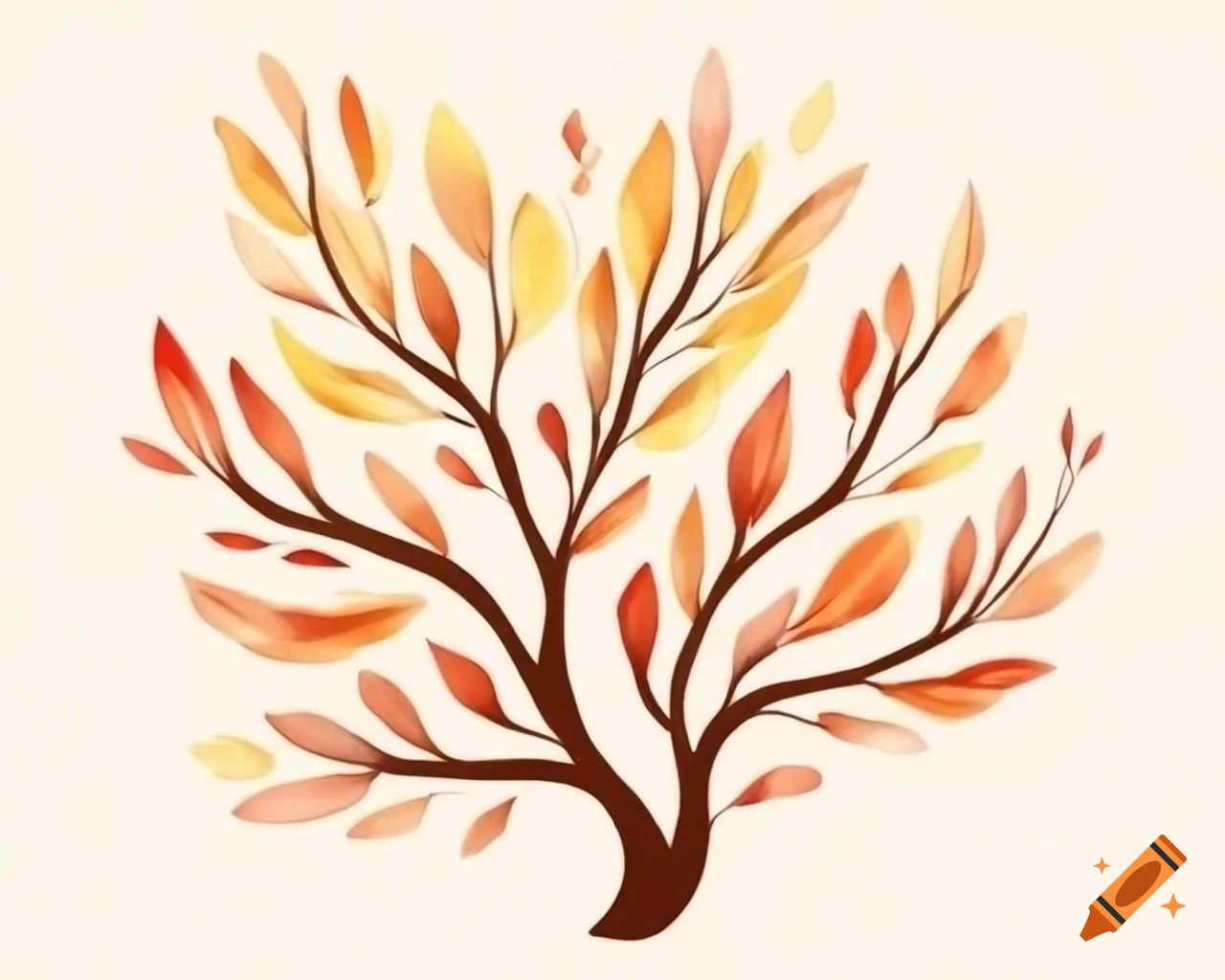 Watercolor autumn shrub in vibrant rainbow colors, storybook style