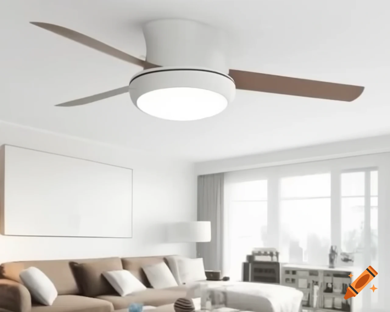 White ceiling fan with voice control and remote