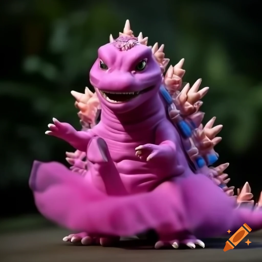 Female Godzilla in pink tutu dancing
