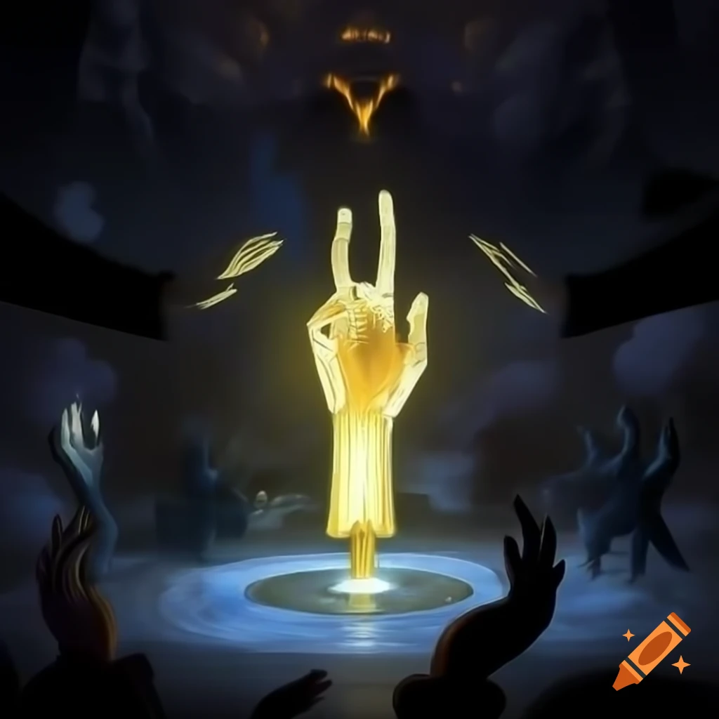 Surreal scene of invisible hand controlling fate with shadowy political figures