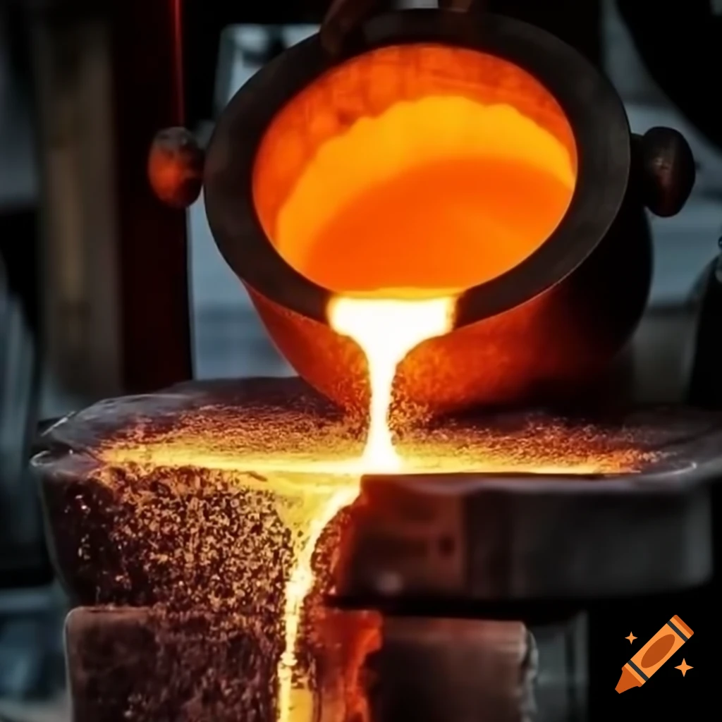 Molten metal pouring into water and transforming into dust