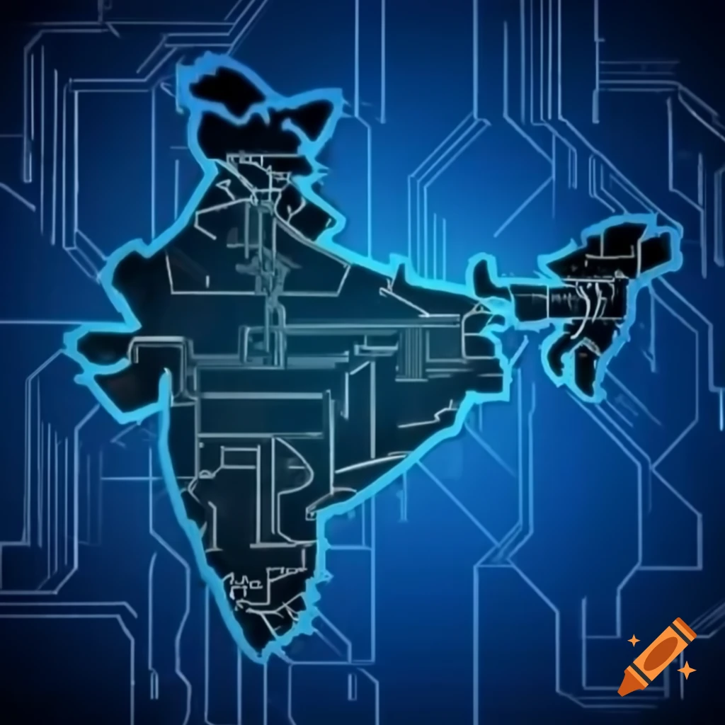 Outline of India with circuit board pattern symbolizing technology and intelligence