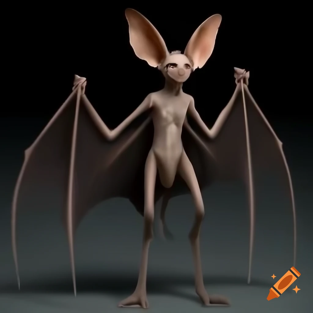 Half human half bat creature with digitigrade legs and human-like posture