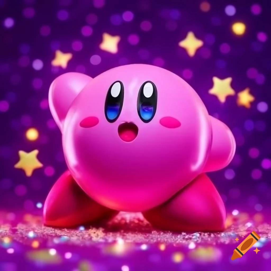 Hyper realistic Kirby with star glitters and pink colors