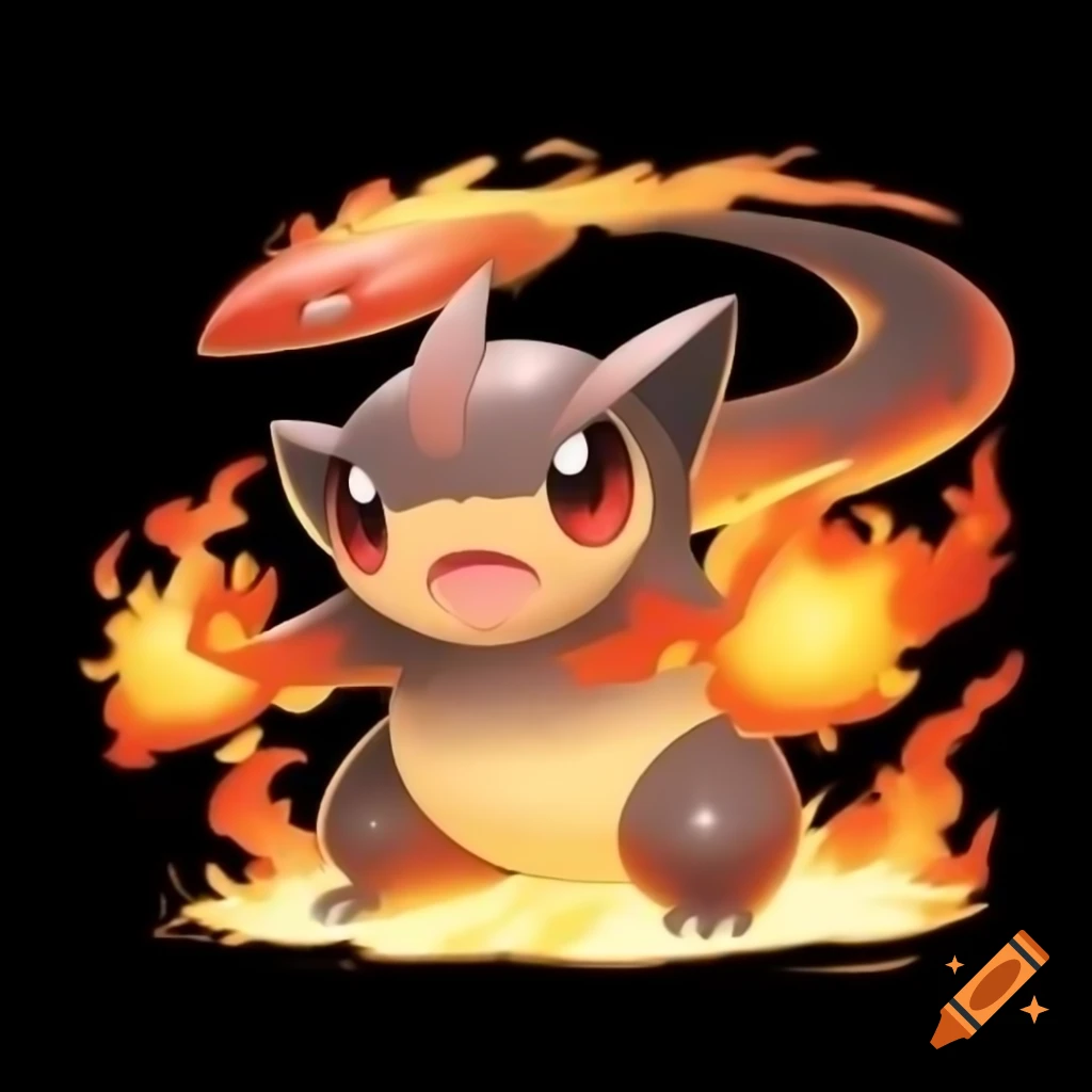 Fire and steel Pokémon with cute face and long whiplike tail