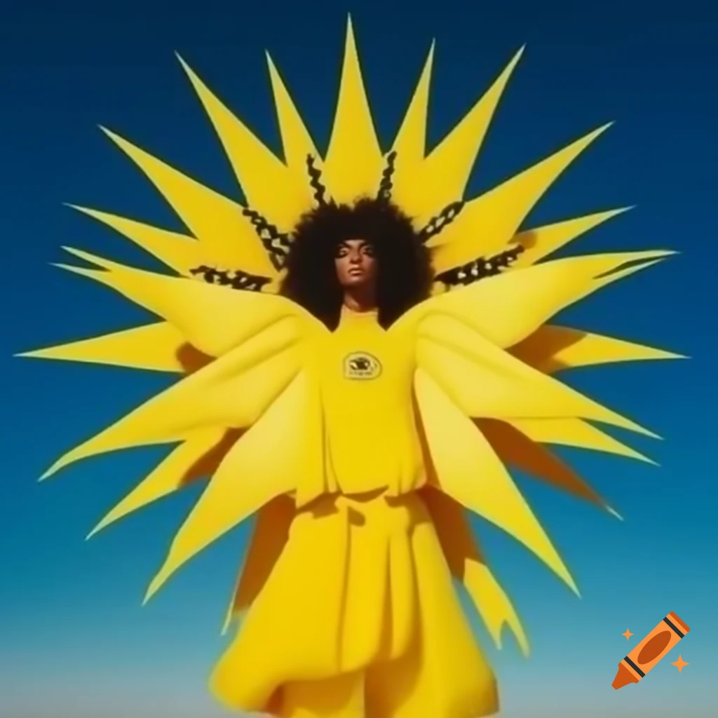 Yellow star in sky with bear rapper in wings and star costume, hip hop themed