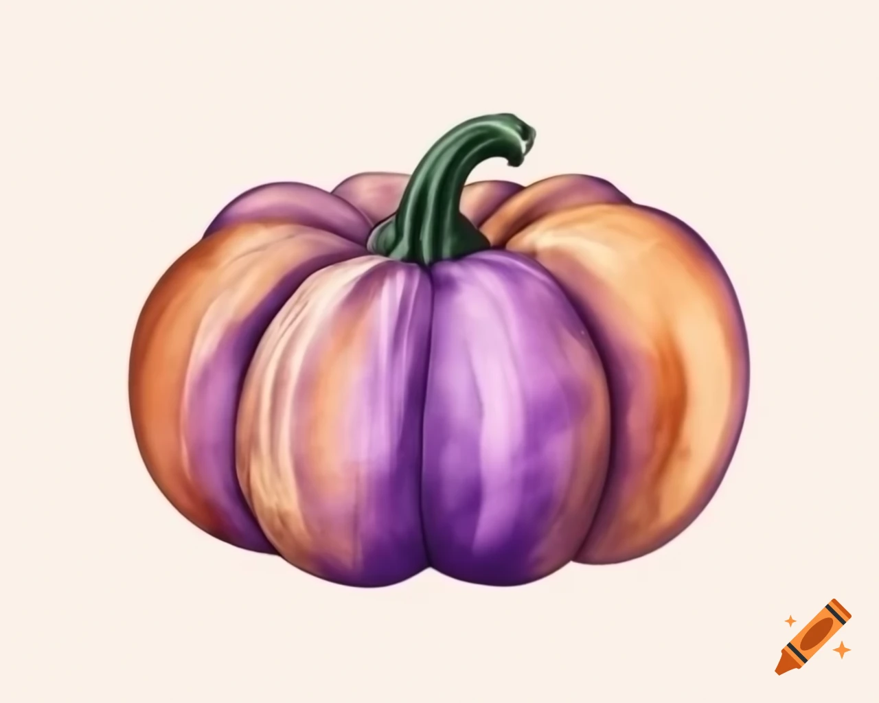 Watercolor Halloween pumpkin in purple, tan, and gold storybook style