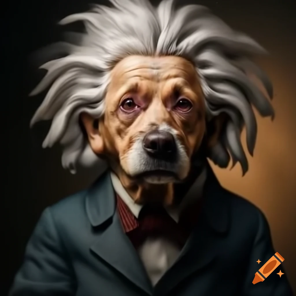 Realistic caricature of a dog resembling Einstein