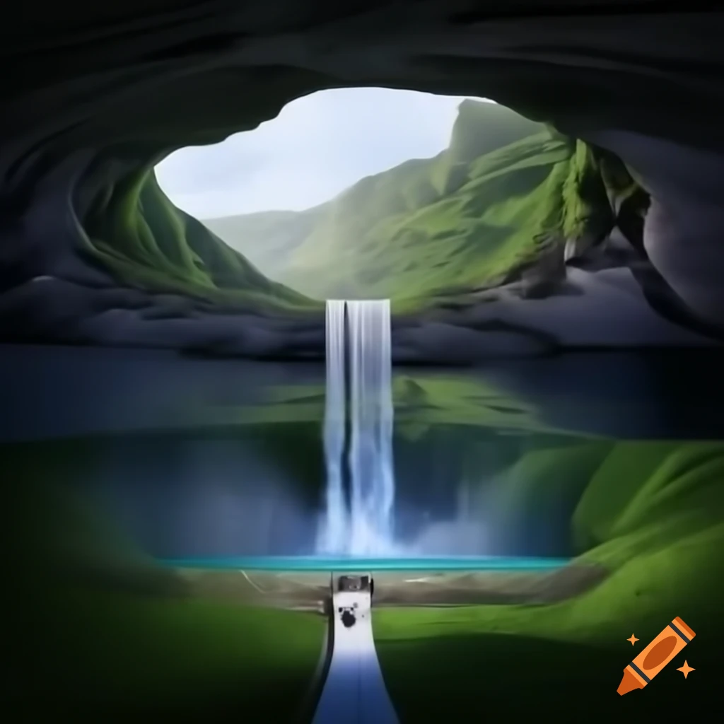 Tranquil waterfall surrounded by serene nature