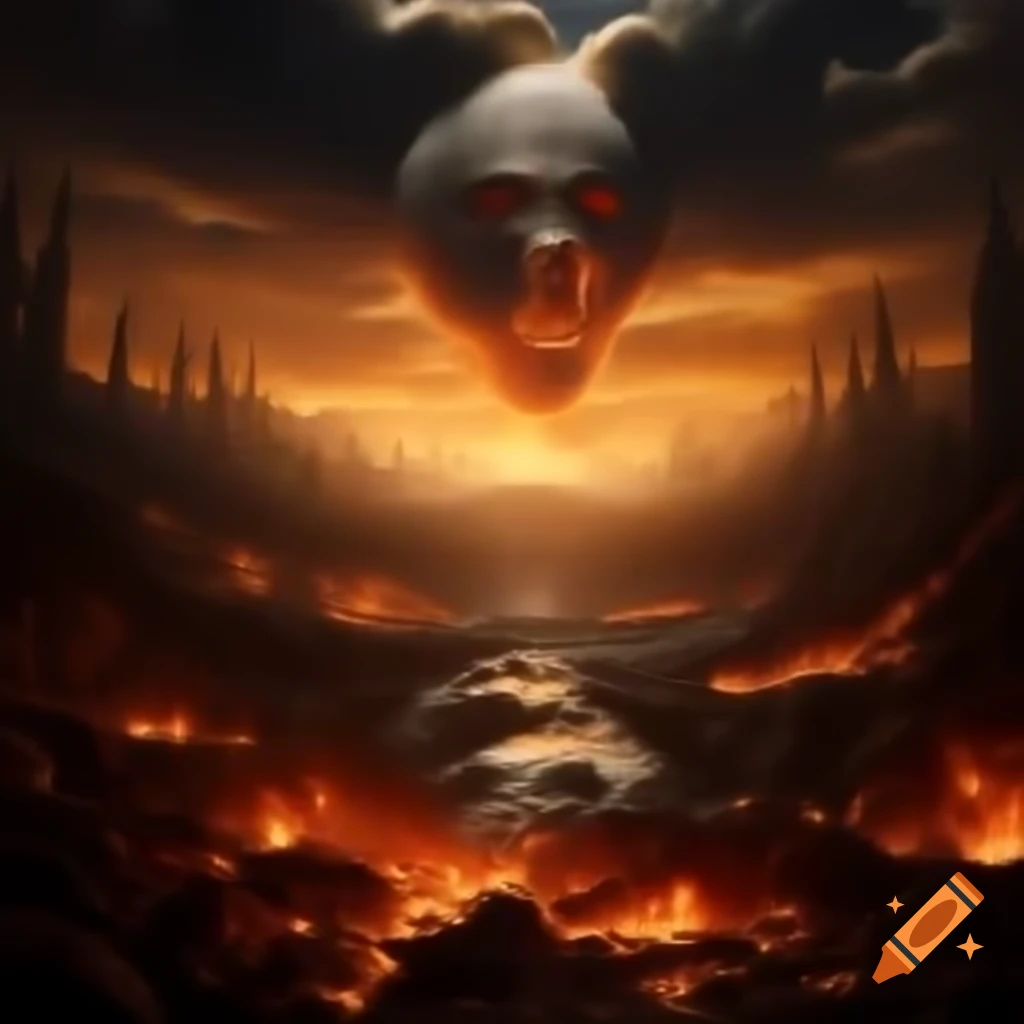 Dante's Inferno depicting apocalyptic landscape with fires and figures of the dead