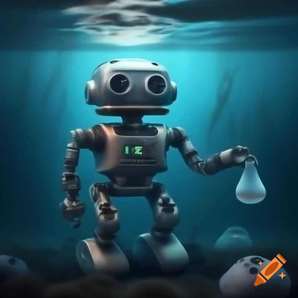 Underwater robots cleaning plastic waste from ocean floor