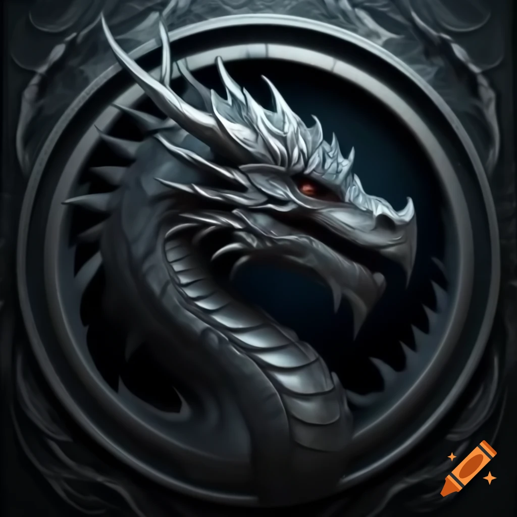 Dark silver dragon encircled, intricate design