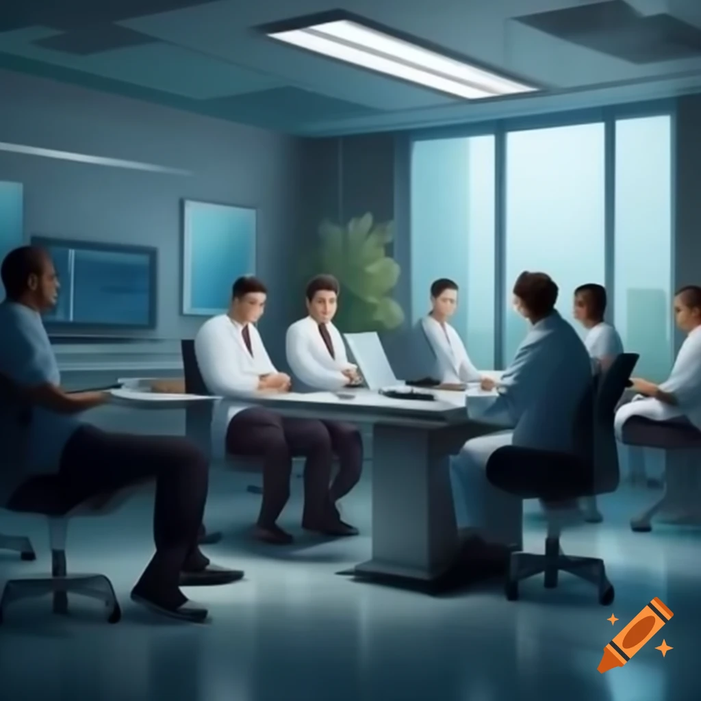 Modern hospital meeting room with HR team discussing recruitment strategies
