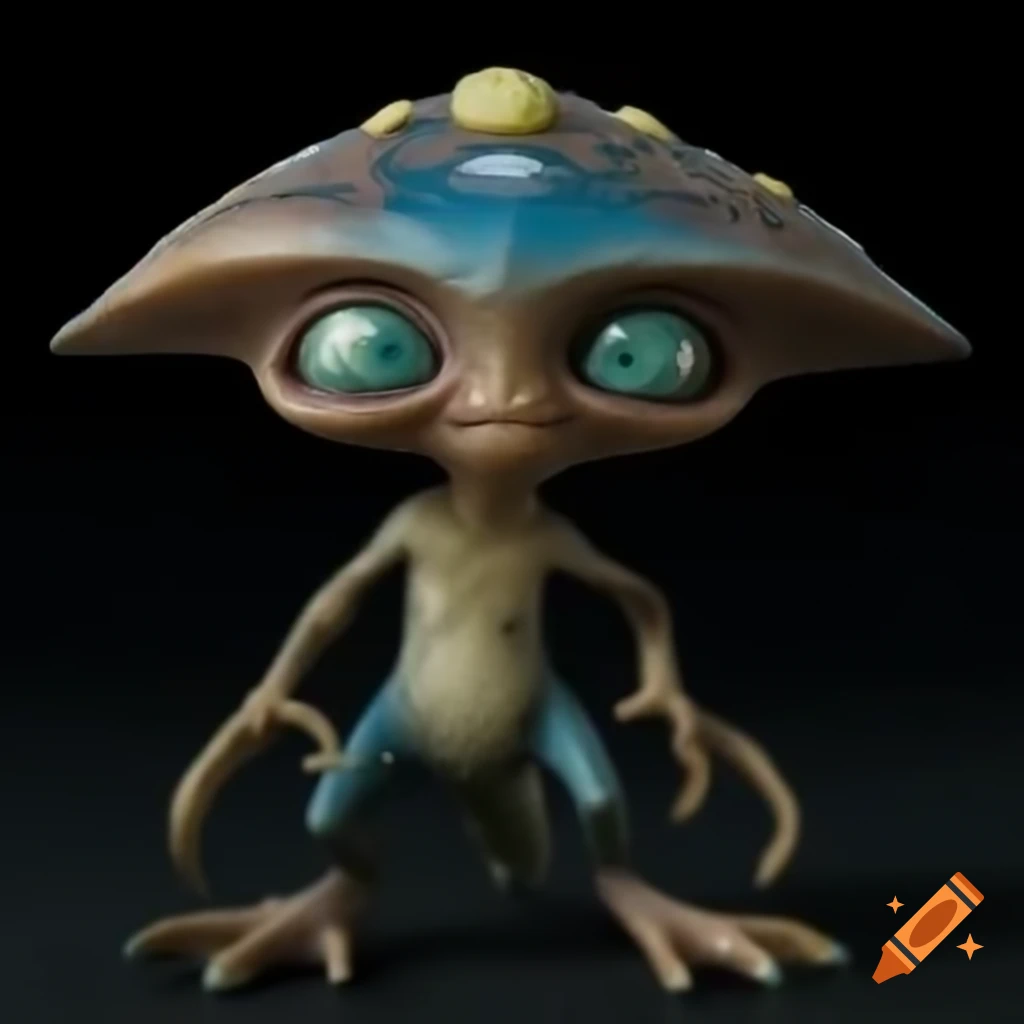 Extraterrestrial actor with large head and square face gazing into the camera