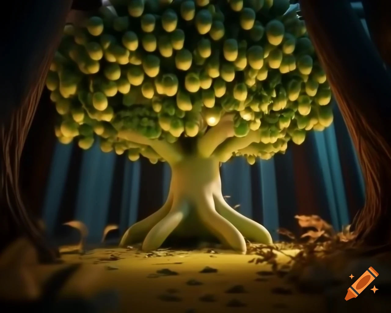 Surreal photorealistic lemon tree monster with warm hues in contemporary style