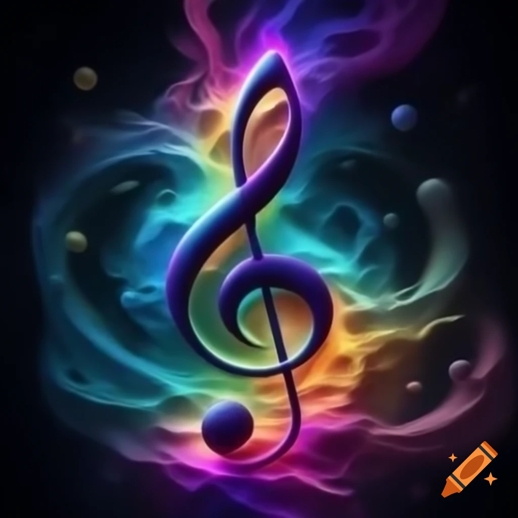 Psychedelic music notes in colorful sound waves on craiyon