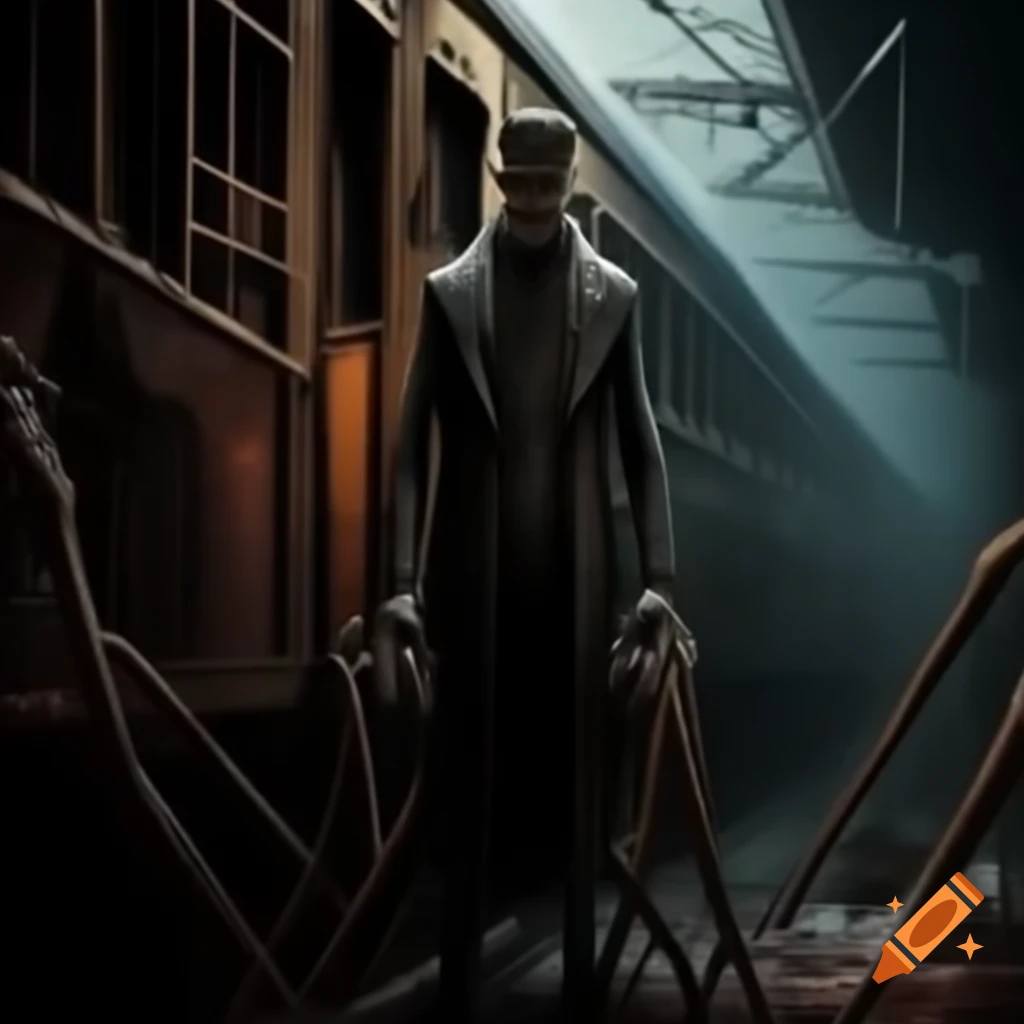 Creepy portrait of a train with spider legs