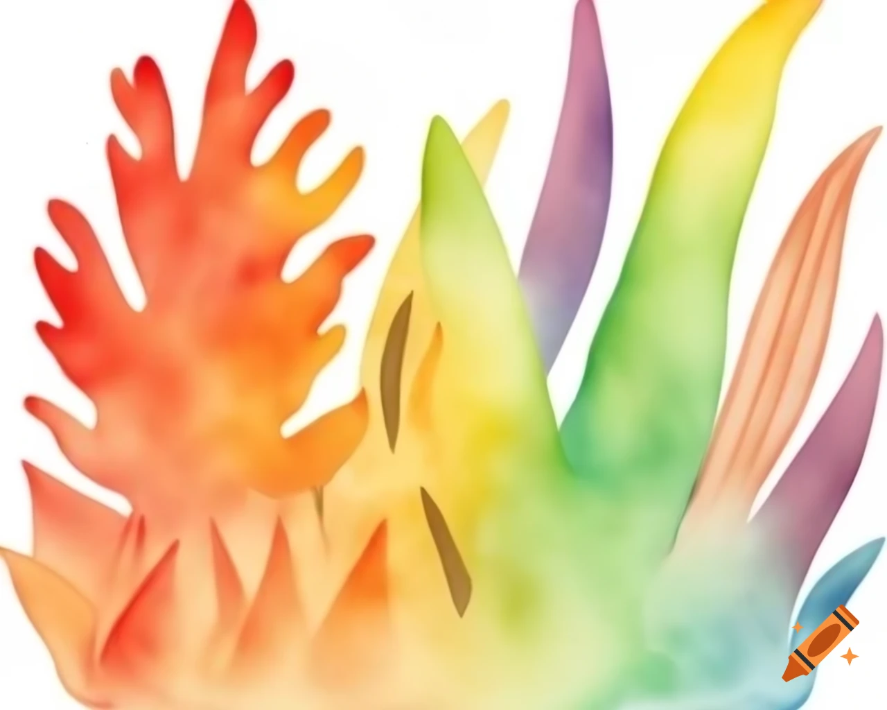 Watercolor autumn vegetation in vibrant rainbow shades, storybook style