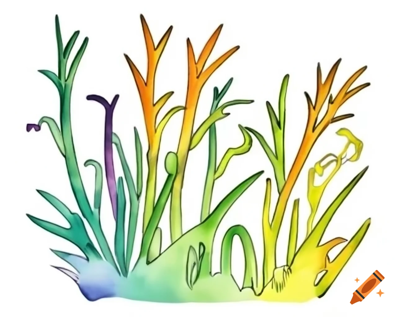 Watercolor Halloween patch of vegetation in rainbow shades, storybook style