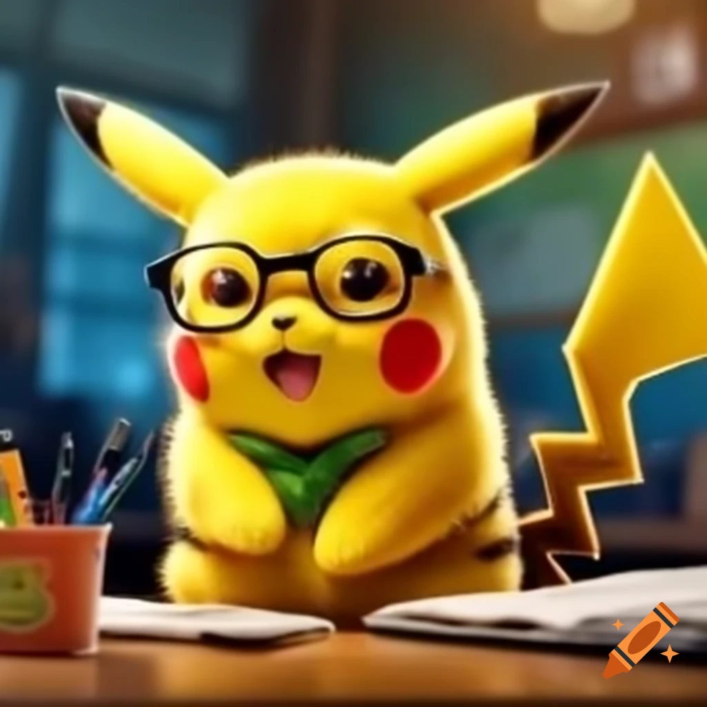 Pikachu wearing glasses and solving math equations
