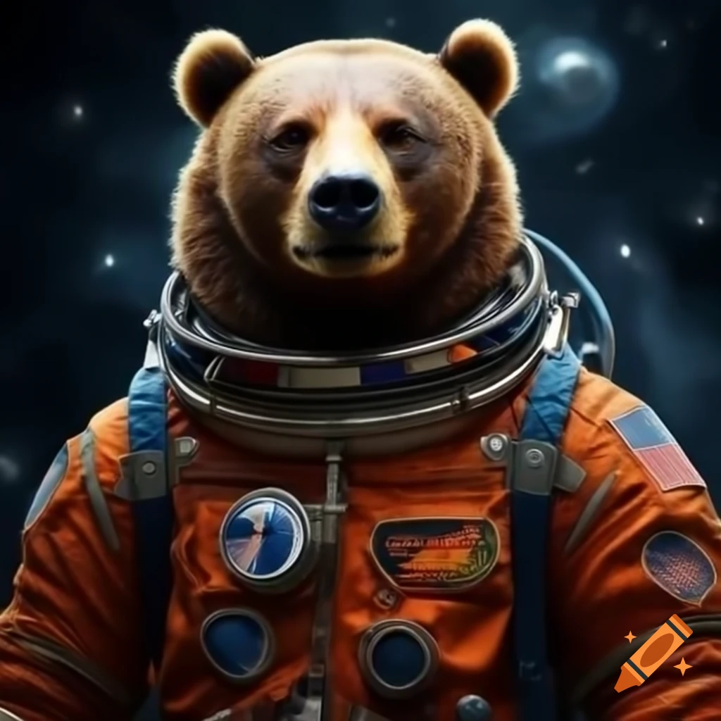 Bears engaging in a playful fight in outer space