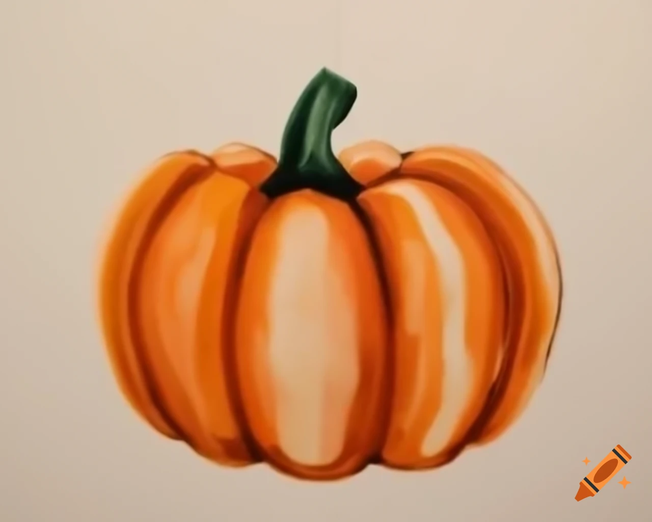 Watercolor Halloween pumpkin in orange, green, and gold, storybook style