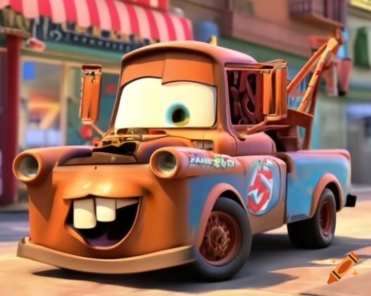 Tow Mater character eating pistachio nuts