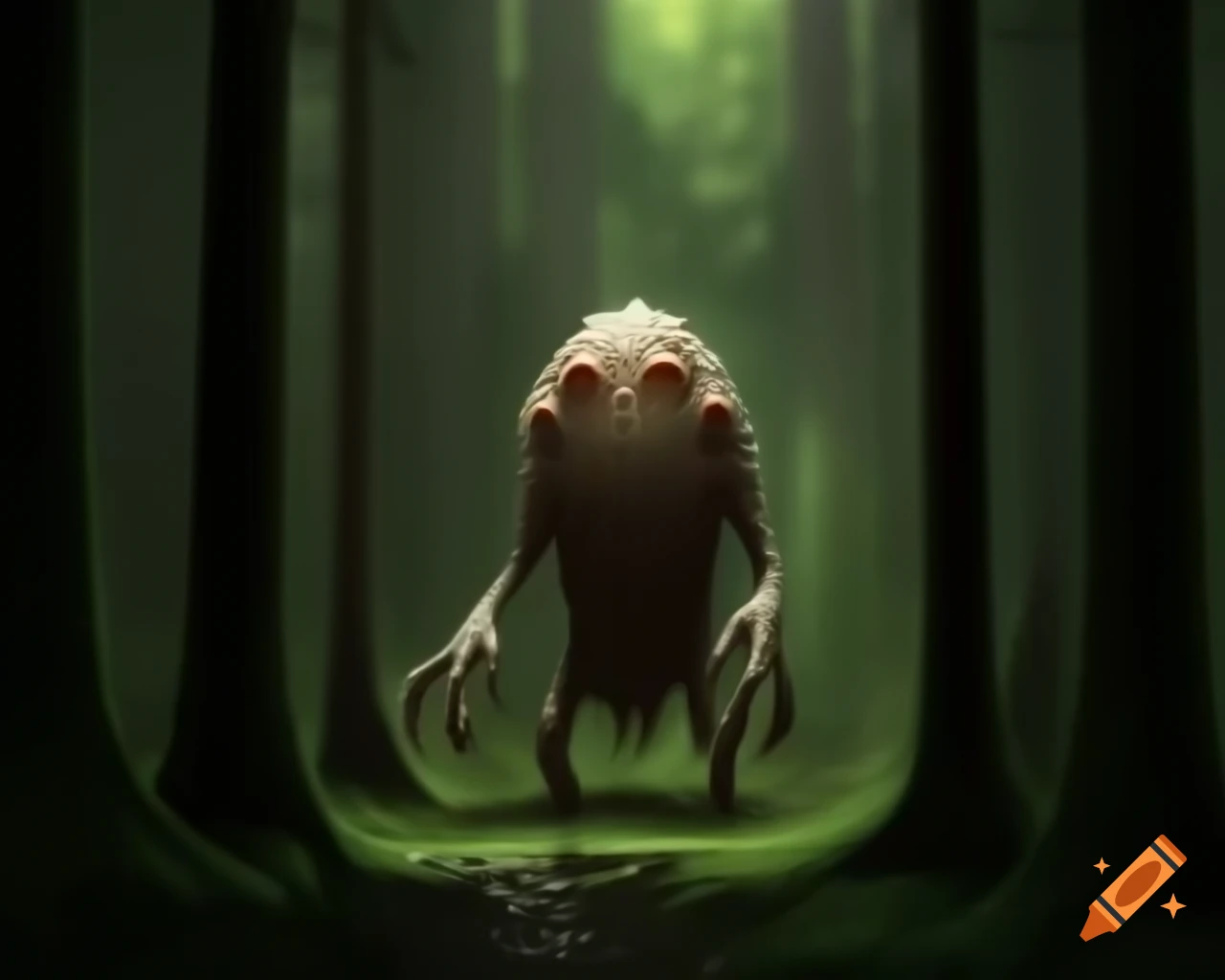 Mysterious monstrous creature in a dense forest