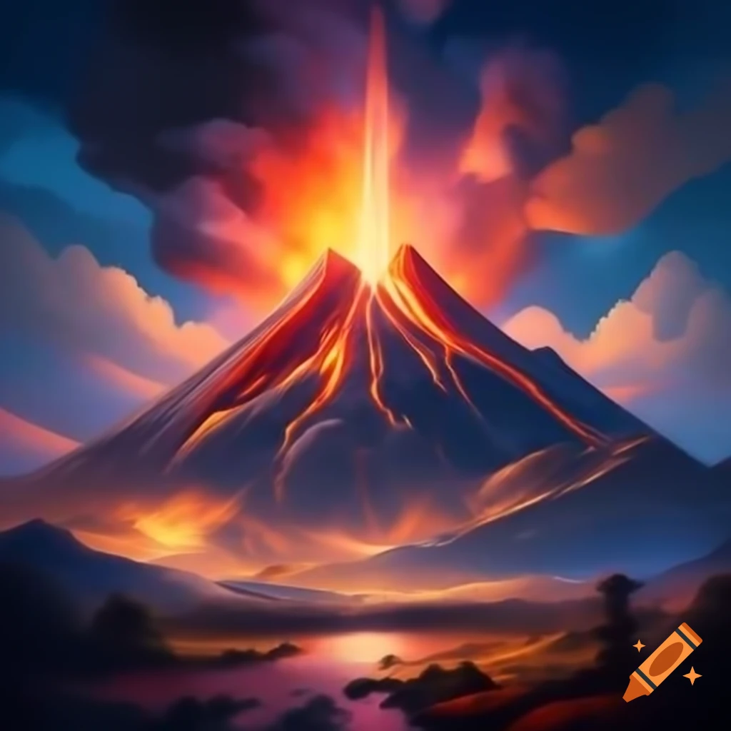 Volcano with smoke and lava activity