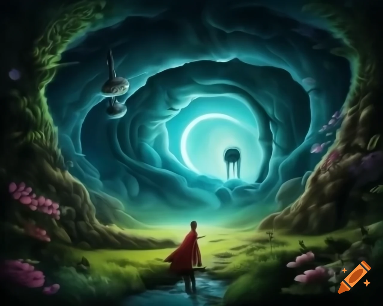 Surreal fantasy illustration in unique style by Greg Rutkowski