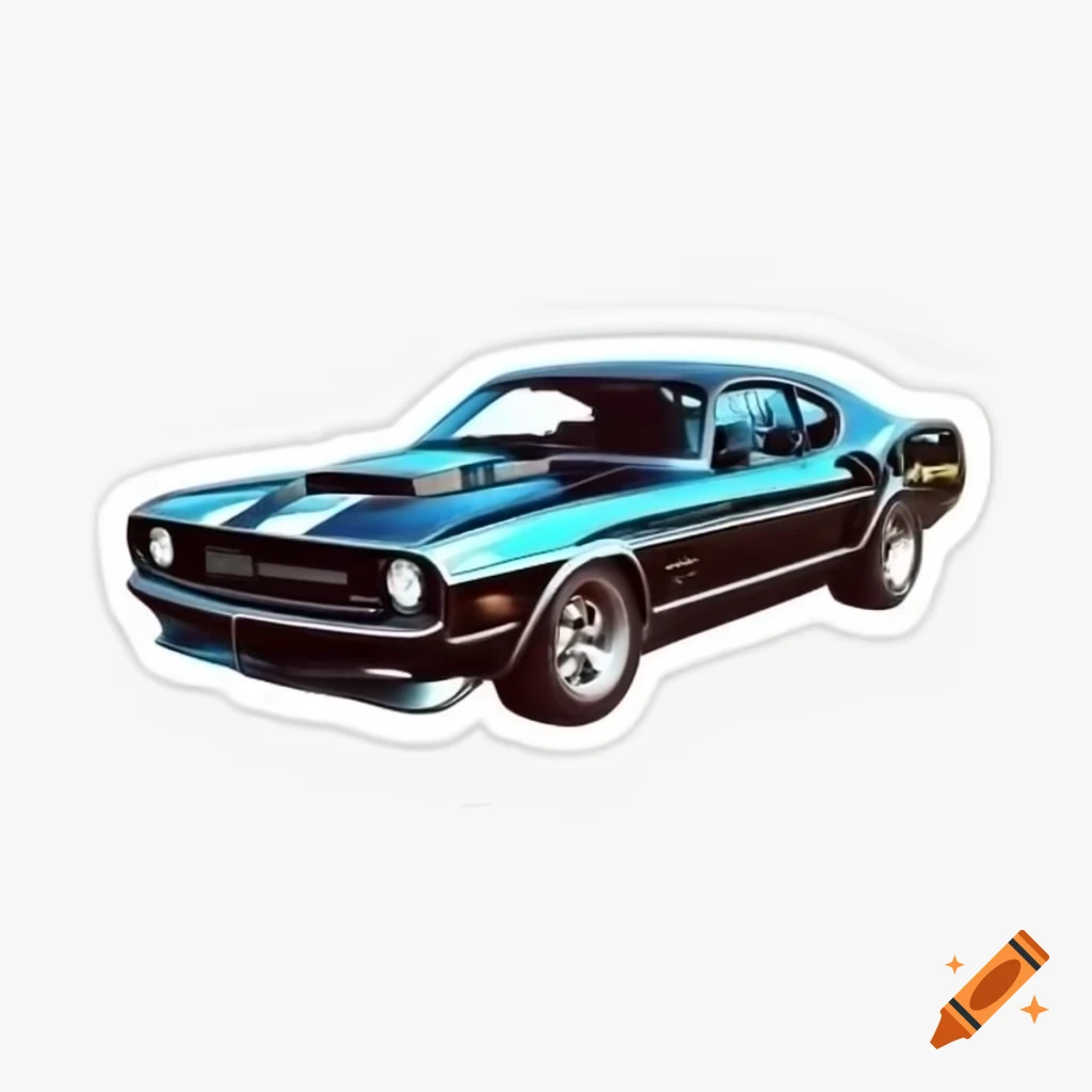 Vintage muscle car sticker design with bold stripes and chrome details