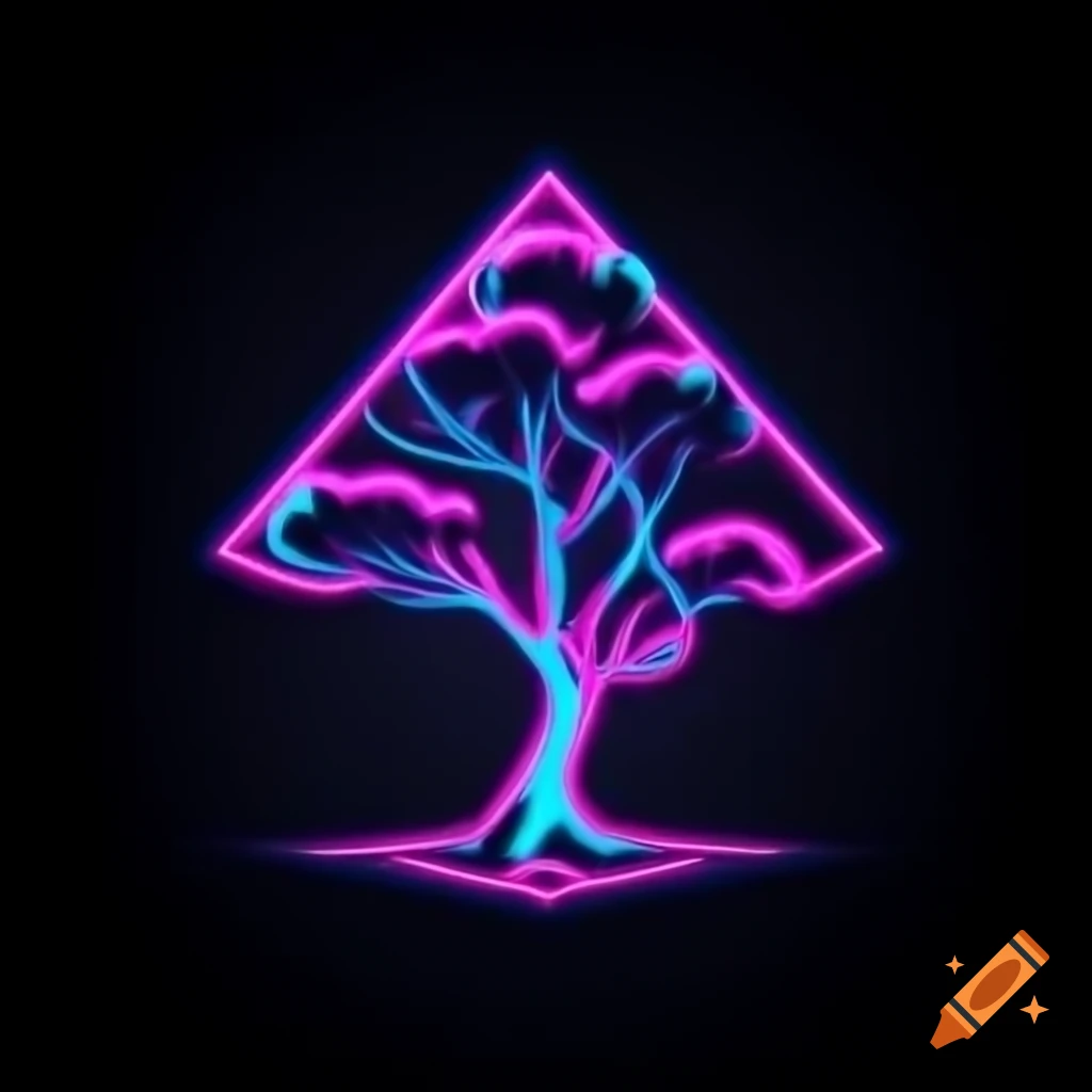 Eucalyptus tree logo design with neon blues and pinks for American football
