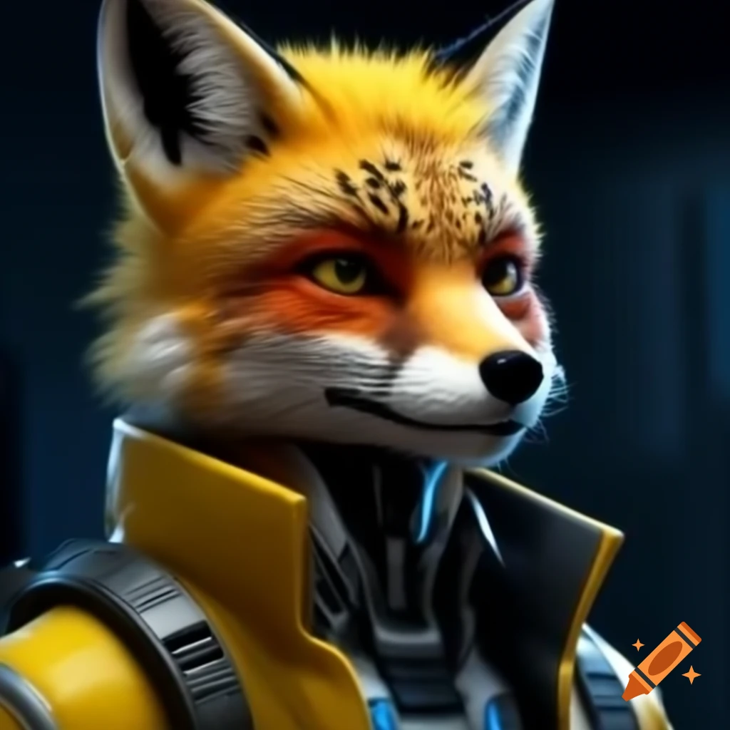 Cyborg hitman yellow fox fursona character