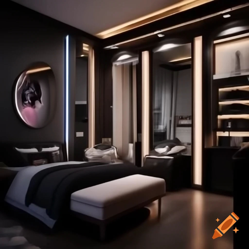 Beautifully maintained bedroom with stylish 'sayan' LED wall art