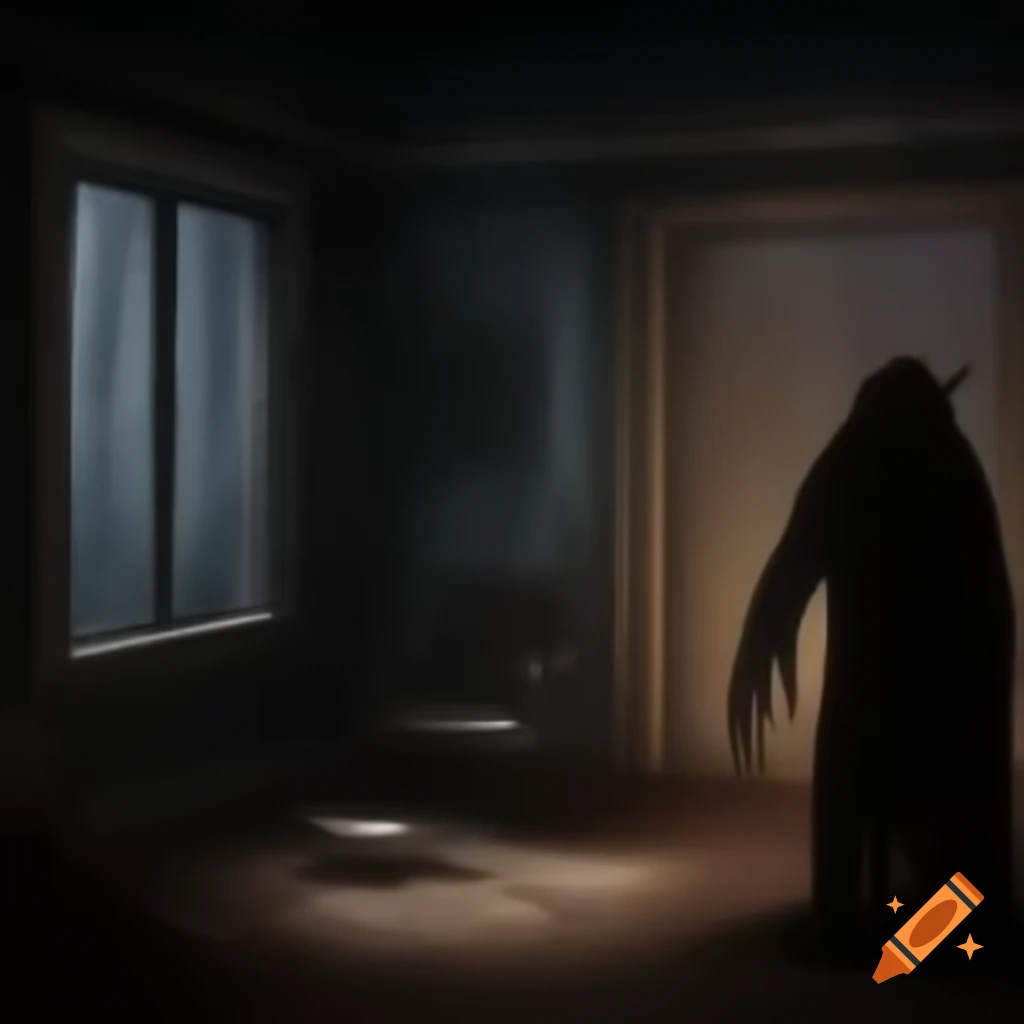Realistic dark room featuring shadow creature in the corner