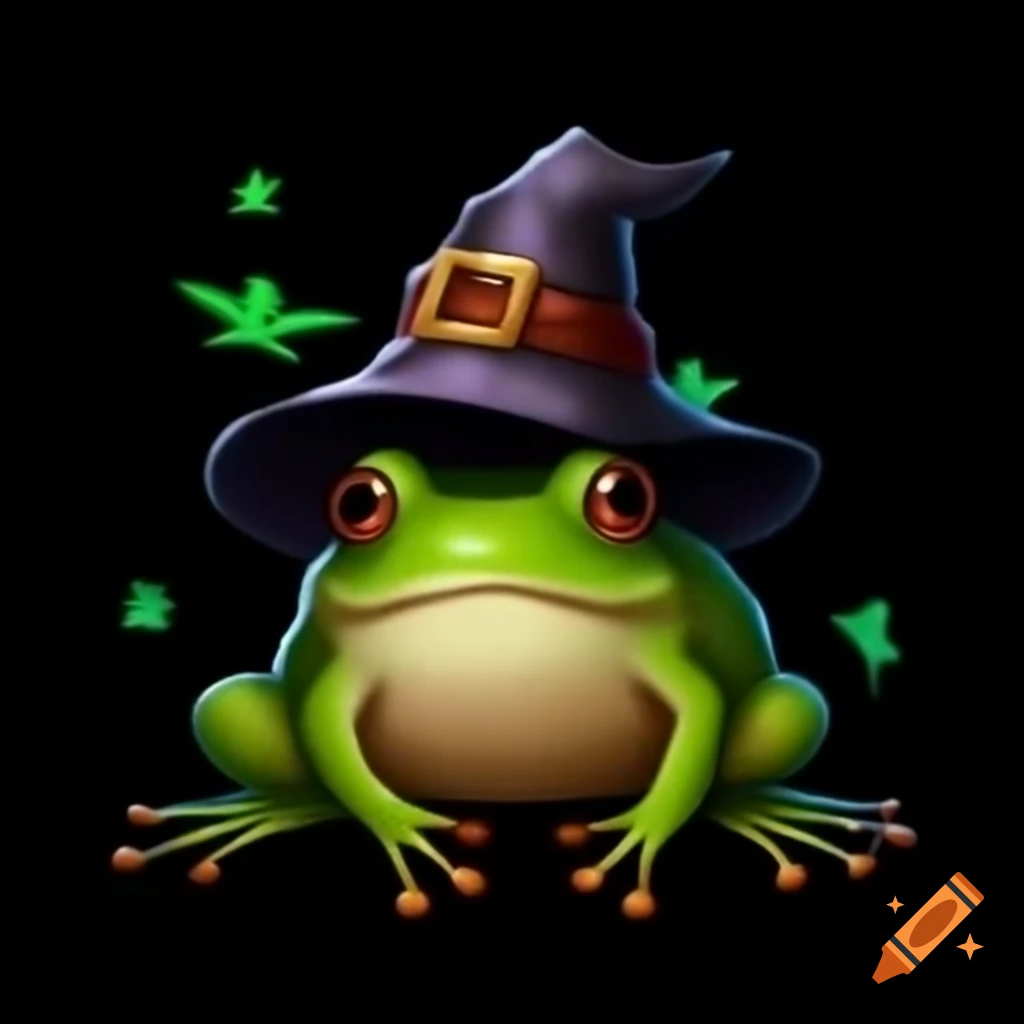 Fat frog wearing a witch hat