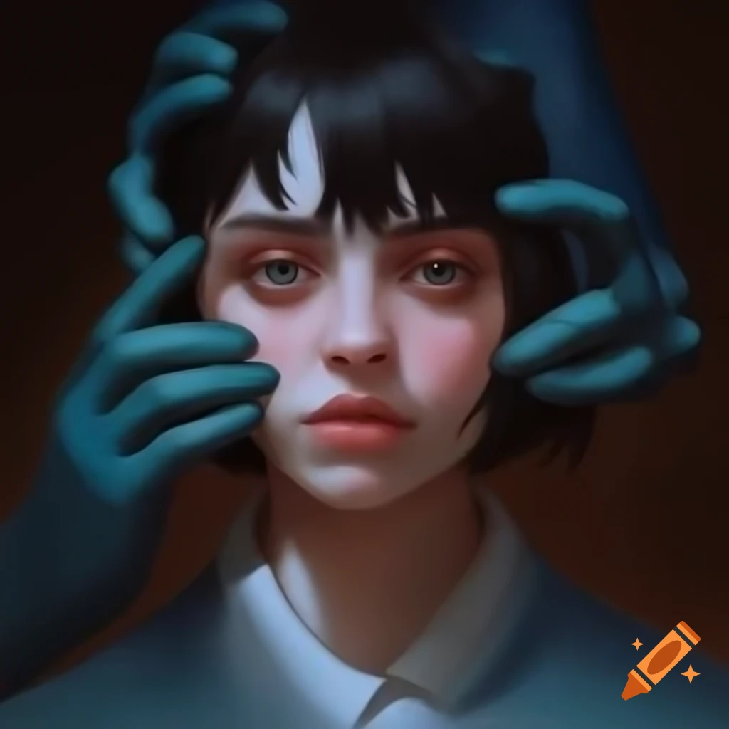 Minimalist portrait expressing boredom and sadness with hands symbolizing imprisonment