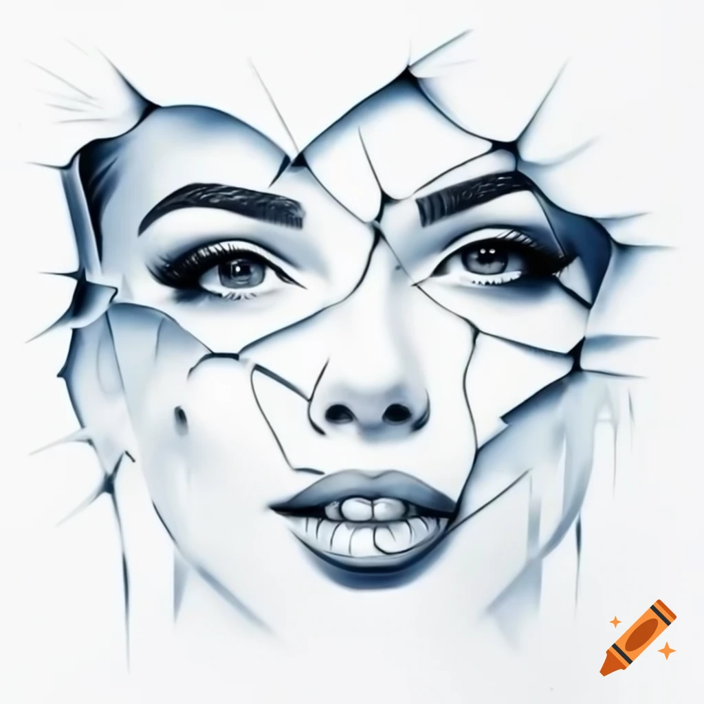 Sketch of a happy woman's face in shattered glass style
