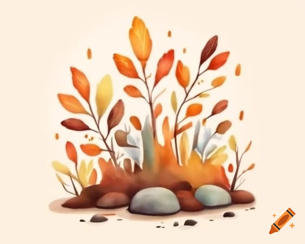 Watercolor autumn vegetation in rainbow shades, storybook style