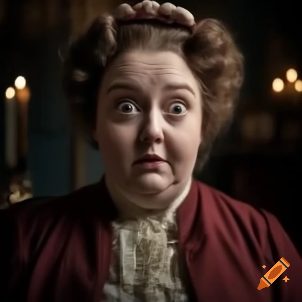 Surprised expression of a Victorian lady with an open mouth