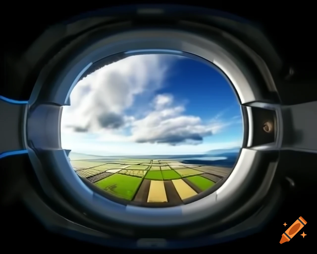 Panoramic view of open field in photorealistic 3D render with clouds
