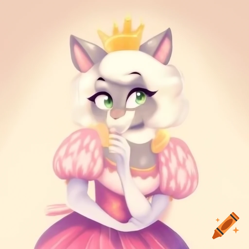 Anime style anthropomorphic sheep girl princess in fancy dress with jewelry