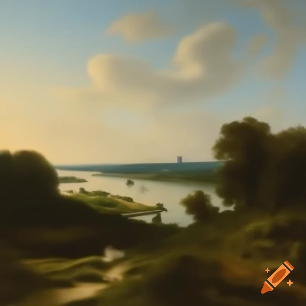 North Rhine landscape near Wesel in Caspar David Friedrich style
